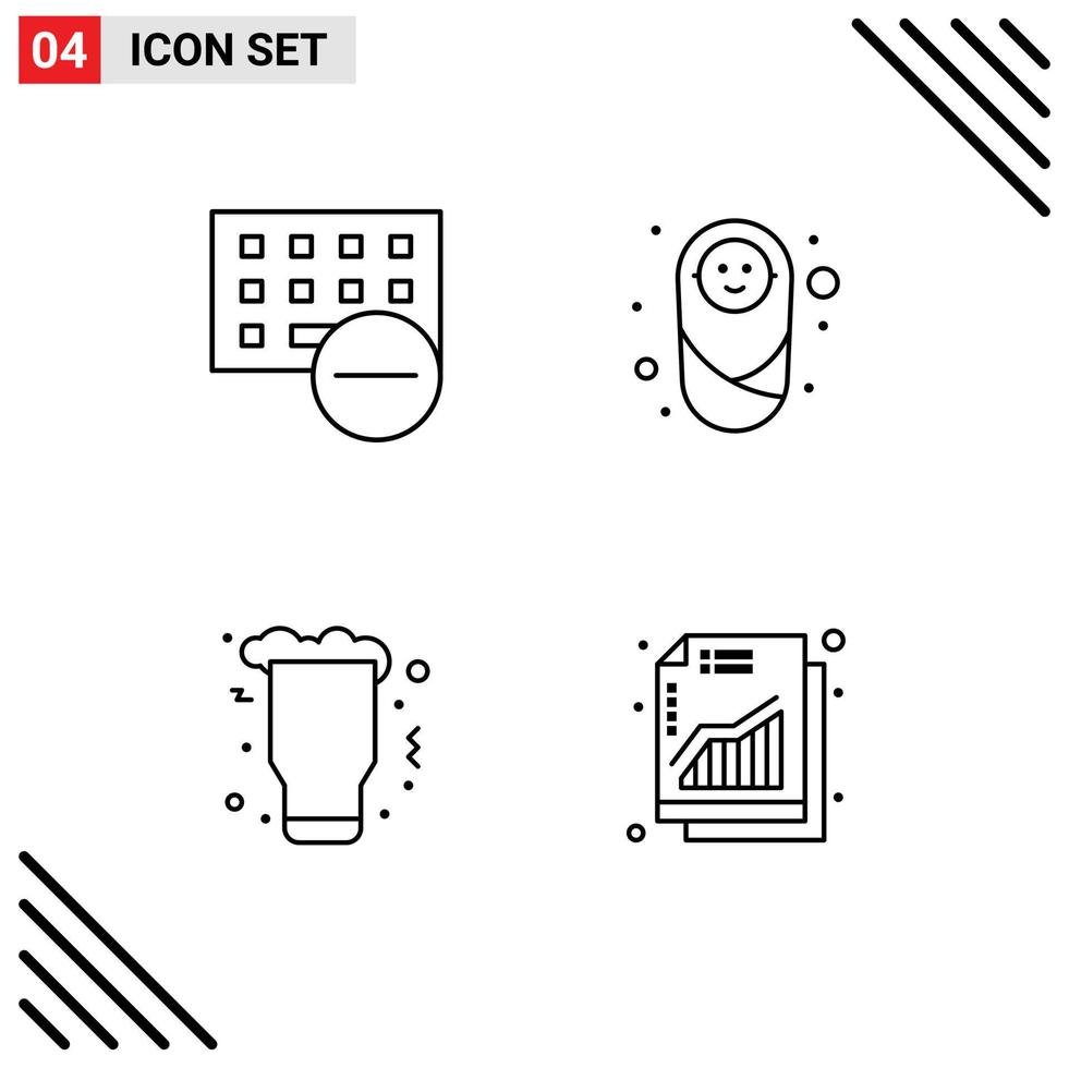 Stock Vector Icon Pack mit 4 Zeilenzeichen und Symbolen für Computer Feier Hardware Kinderparty editierbare Vektordesign-Elemente