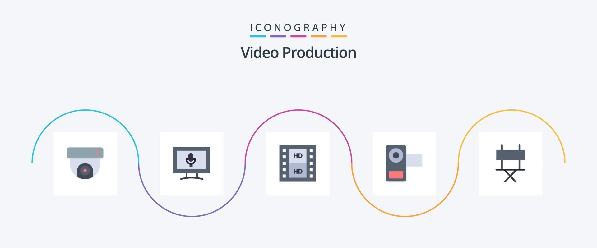 Videoproduktion Flat 5 Icon Pack inklusive Kino. Video. Medien. Film. Film vektor