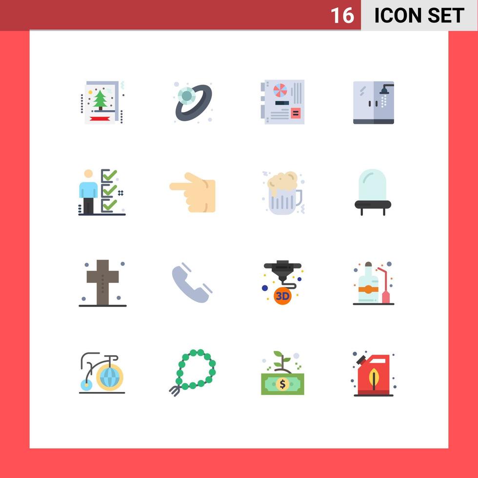 modern uppsättning av 16 platt färger och symboler sådan som användare checklista huvud dusch rörmokare redigerbar packa av kreativ vektor design element