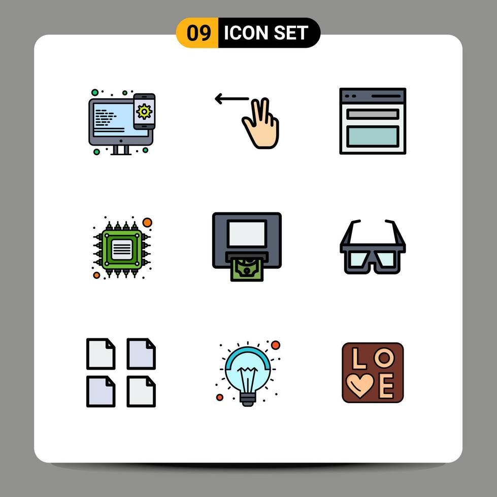 Satz von 9 kommerziellen Filledline-Flachfarbpaketen für Cash Tech Interface Smart Computer editierbare Vektordesign-Elemente vektor