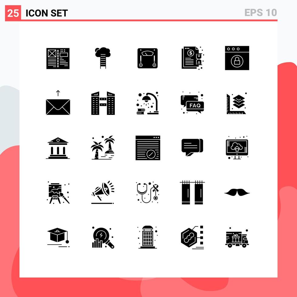 Stock Vector Icon Pack mit 25 Linienzeichen und Symbolen für Hold Weight Growth Waage editierbare Vektordesign-Elemente
