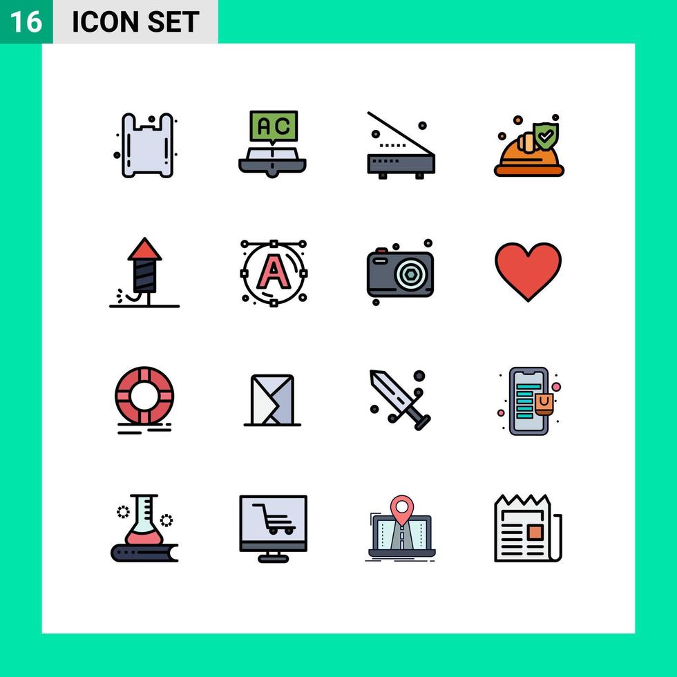 stock vektor ikon packa av 16 linje tecken och symboler för skydda försäkring studie hatt Utrustning redigerbar kreativ vektor design element