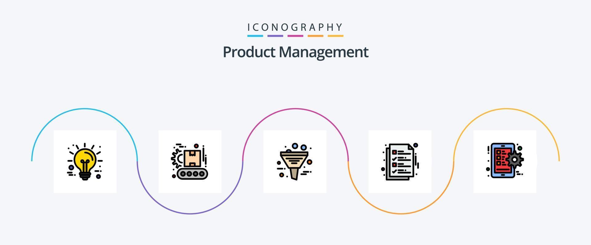 produkt förvaltning linje fylld platt 5 ikon packa Inklusive sida. fil. företag. dokumentera. produkt vektor