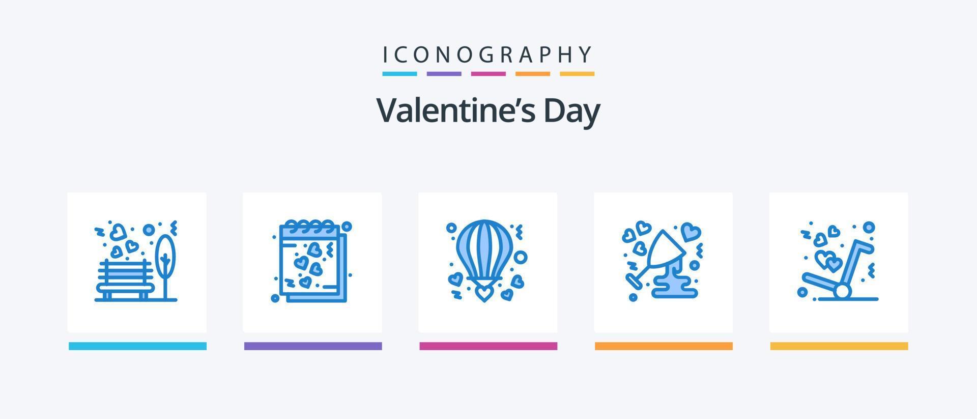 valentines dag blå 5 ikon packa Inklusive glas. årsdag. anteckningar. alla hjärtans dag. varm. kreativ ikoner design vektor