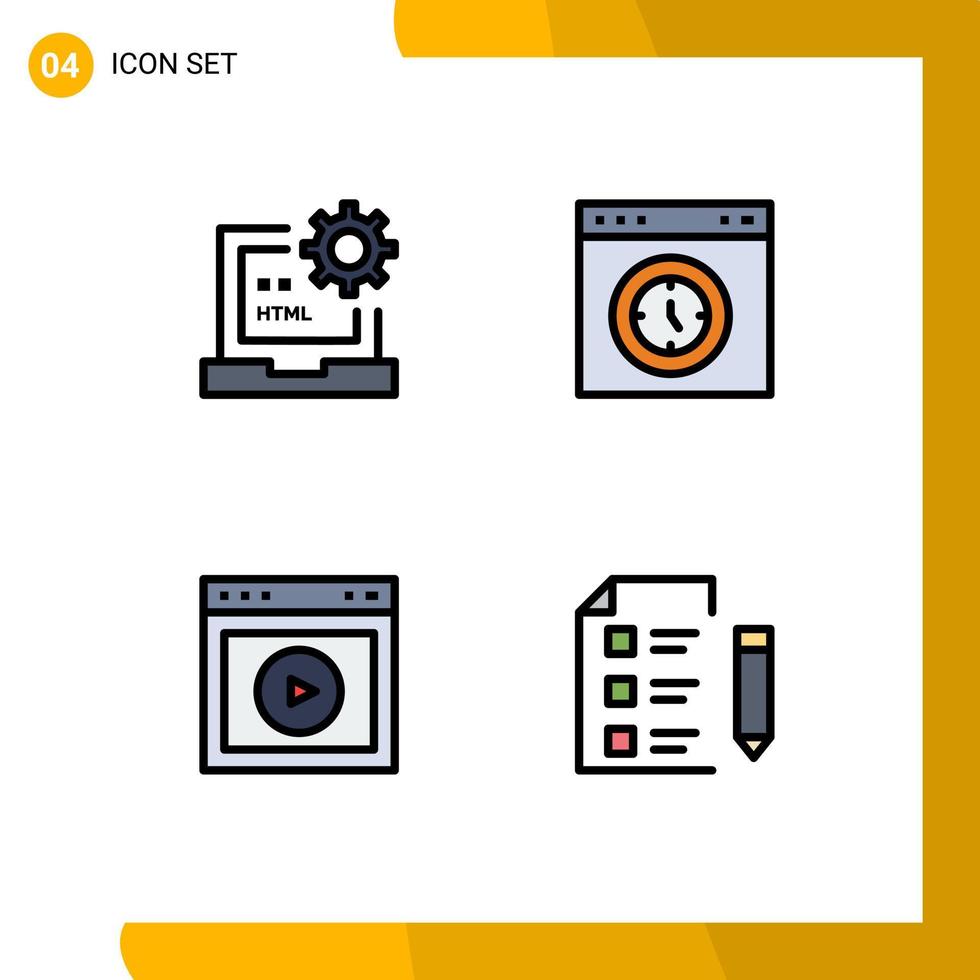 moderner satz von 4 gefüllten flachen farben und symbolen wie code test entwicklungsschnittstelle ui editierbare vektordesignelemente vektor