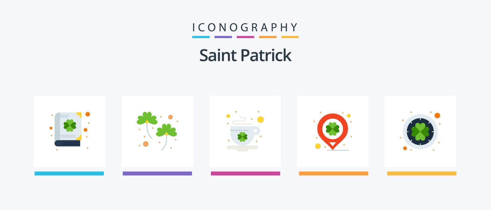 Saint Patrick Flat 5 Icon Pack inklusive Iren. Marker. Kaffee. Lage. Tag. kreatives Symboldesign vektor