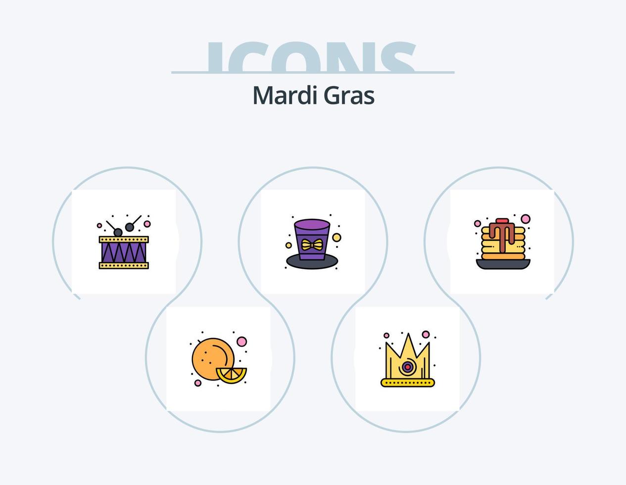 mardi gras linje fylld ikon packa 5 ikon design. mardi. gräs. efterrätt. dag. krona vektor