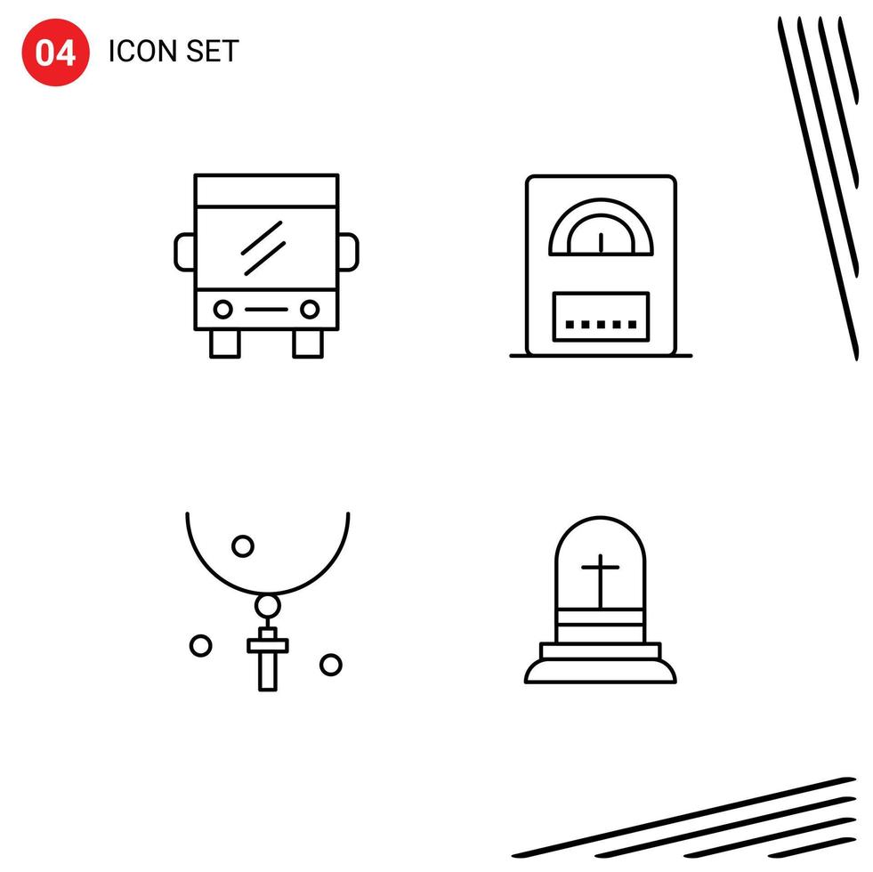 Stock Vector Icon Pack mit 4 Zeilen Zeichen und Symbolen für Bus Halloween Reisebad Halskette editierbare Vektordesign-Elemente