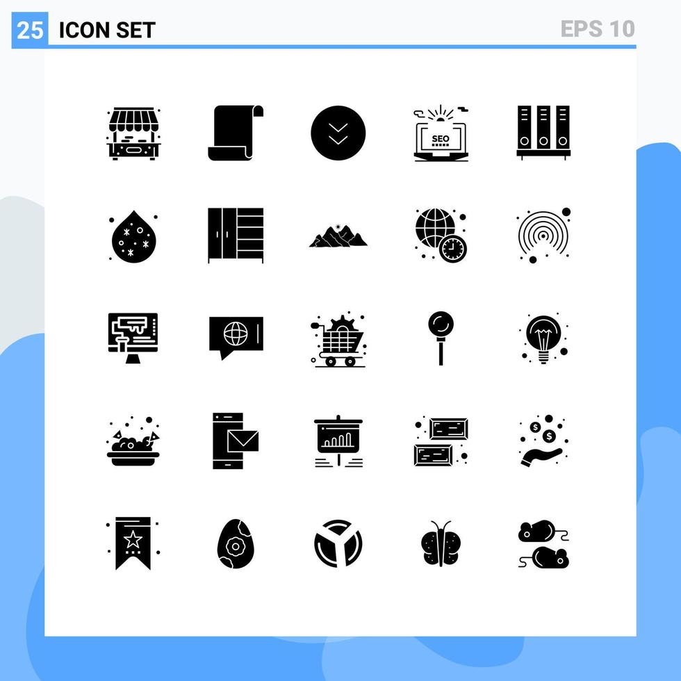 25 universelle solide Glyphenzeichen Symbole des Datenbankarchivs nach unten Web-Einstellung editierbare Vektordesign-Elemente vektor