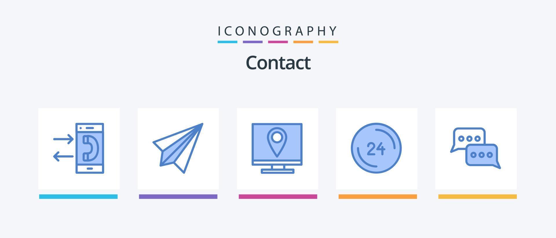 Contact Blue 5 Icon Pack inklusive Uhr. Jederzeit. erhalten. Seite. kontaktiere uns. kreatives Symboldesign vektor