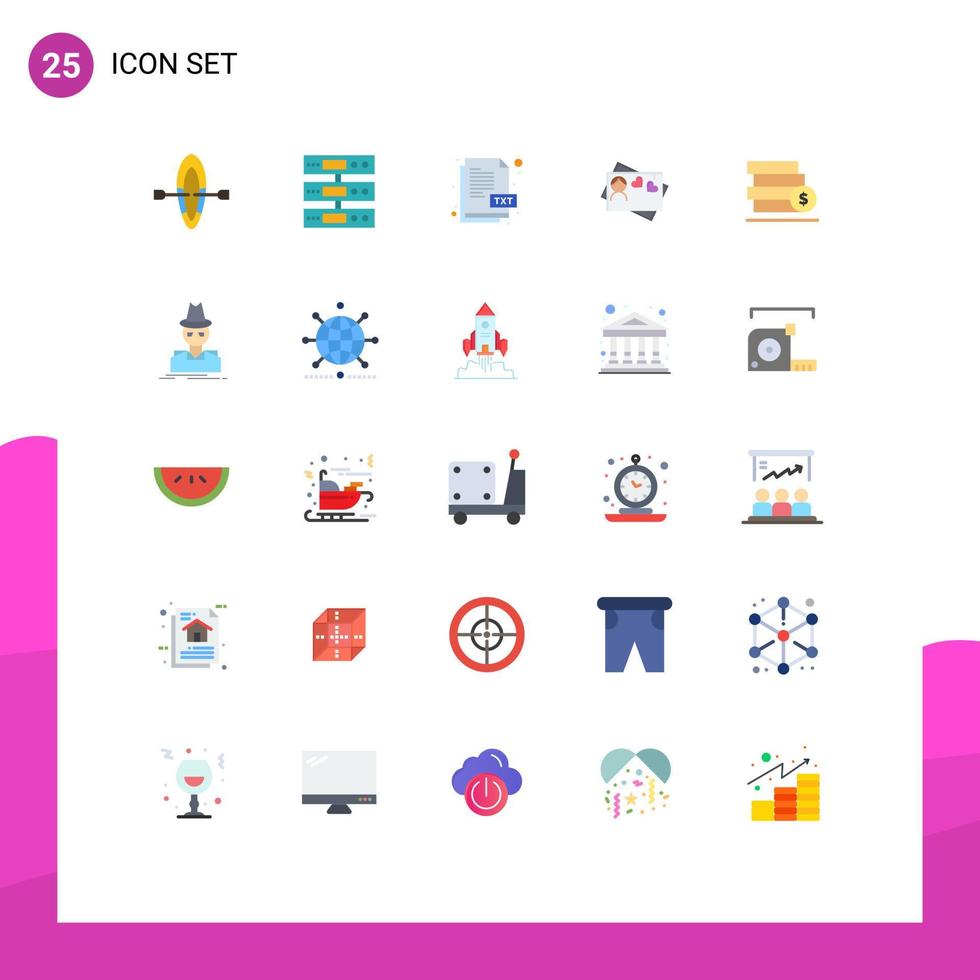 Packung mit 25 modernen flachen Farbzeichen und Symbolen für Web-Printmedien wie Dollargeld txt Herzkarte editierbare Vektordesign-Elemente vektor