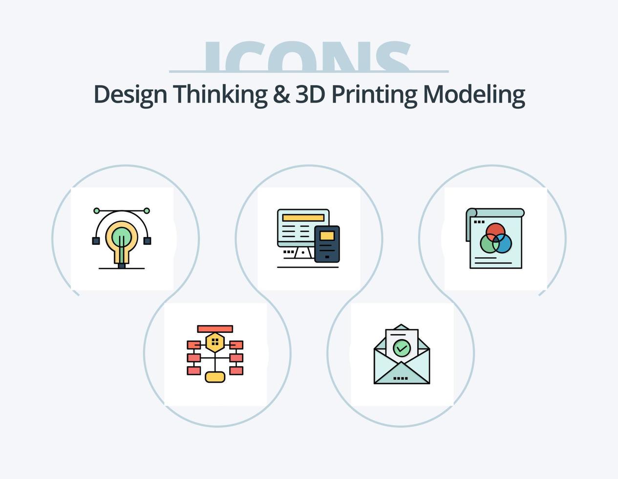 Design Thinking und D Printing Modeling Line gefüllt Icon Pack 5 Icon Design. Maus. Plus. Birne. dokumentieren. Vorteile vektor