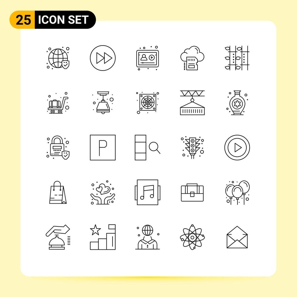 Stock Vector Icon Pack mit 25 Zeilenzeichen und Symbolen für Archivdaten Musikkartenstudie editierbare Vektordesign-Elemente