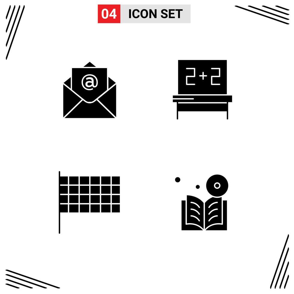 uppsättning av 4 modern ui ikoner symboler tecken för e-post bok svarta tavlan flagga inlärning redigerbar vektor design element