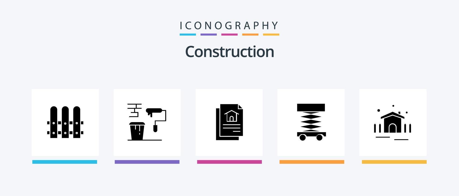 Construction Glyph 5 Icon Pack inklusive Terrasse. Konstruktion. Datei. Struktur. sich entwickeln. kreatives Symboldesign vektor