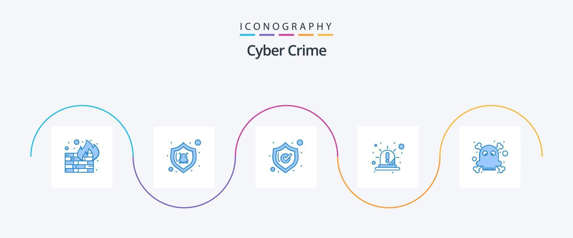 Cyber Crime Blue 5 Icon Pack inklusive Tod. Sirene. Sicherheit. rot. Notfall vektor