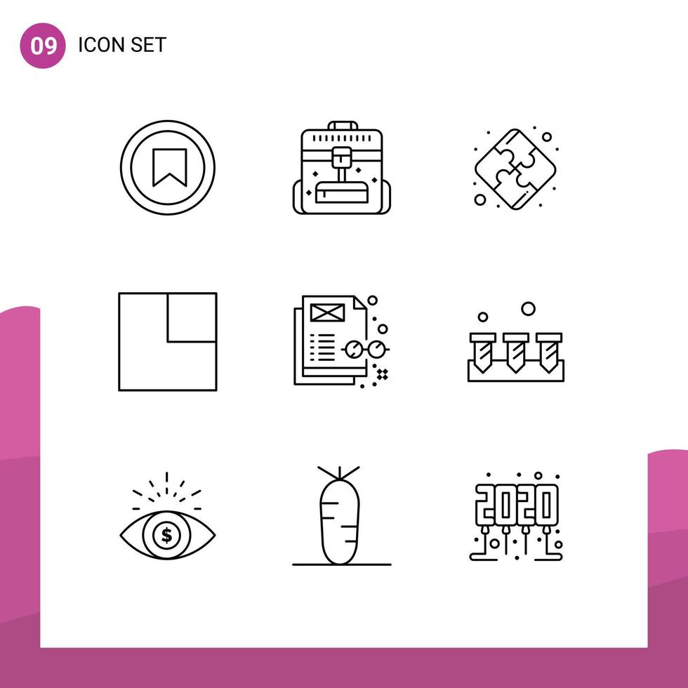 uppsättning av 9 modern ui ikoner symboler tecken för skruva innehåll pussel begrepp layout redigerbar vektor design element