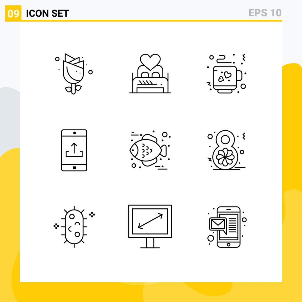 9 kreative Symbole, moderne Zeichen und Symbole für den Upload mobiler Anwendung, Valentinstag, mobiler Tee, editierbare Vektordesign-Elemente vektor
