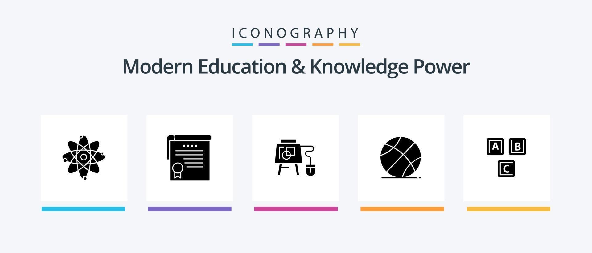 modern utbildning och kunskap kraft glyf 5 ikon packa Inklusive block. utbildning. mus. spel. boll. kreativ ikoner design vektor