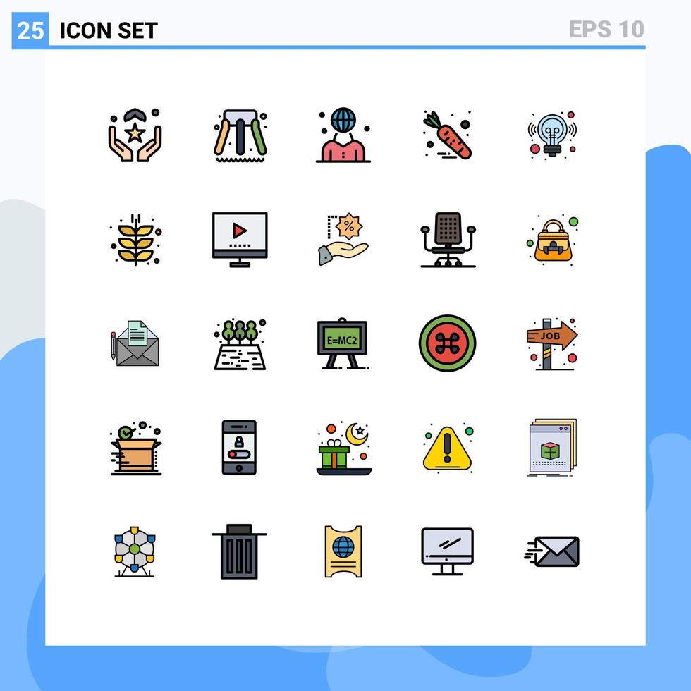 mobil gränssnitt fylld linje platt Färg uppsättning av 25 piktogram av företag vegetabiliska global mat person redigerbar vektor design element