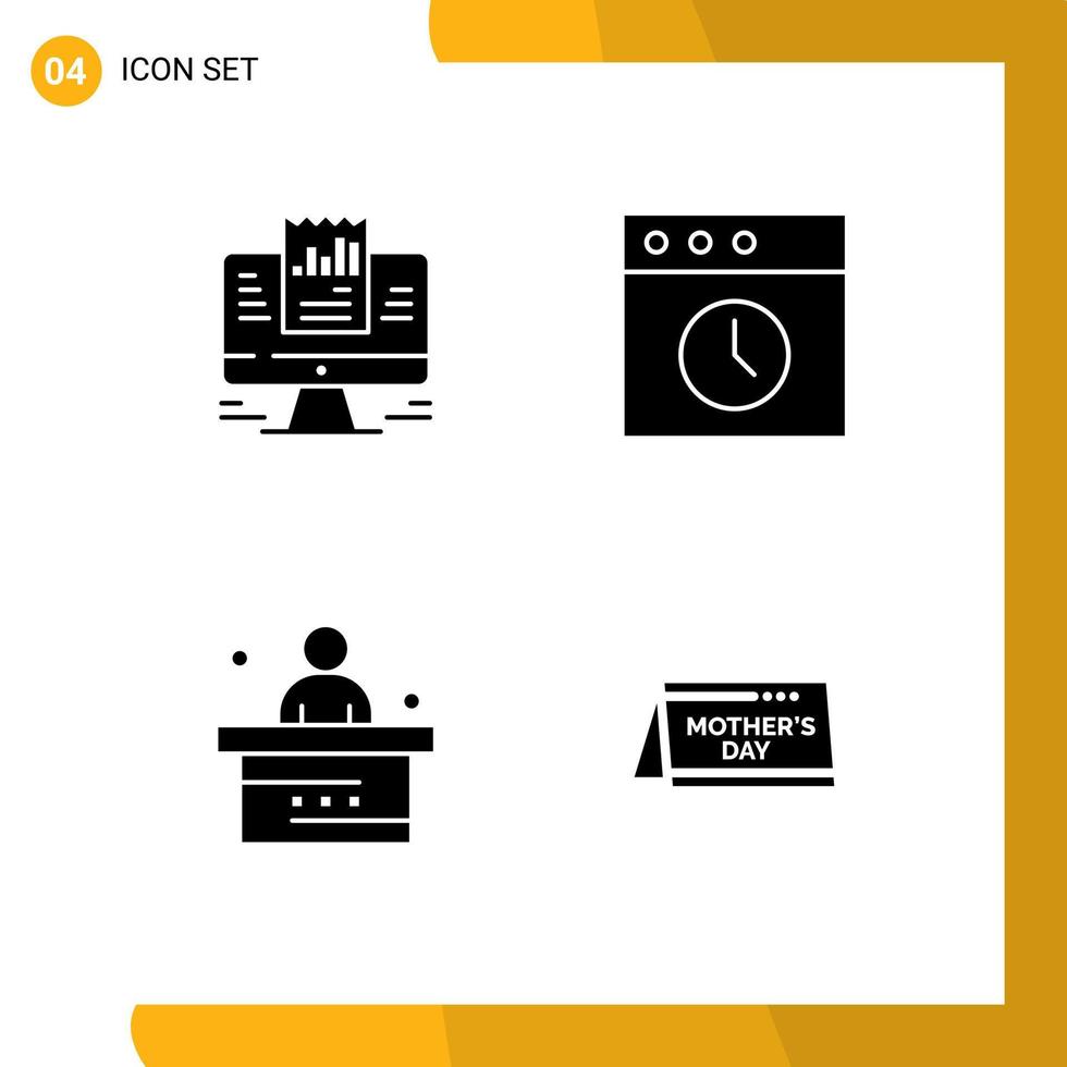 Bearbeitbares Vektorlinienpaket mit 4 einfachen soliden Glyphen von bearbeitbaren Vektordesignelementen für den Computerschreibtisch des Studenten vektor