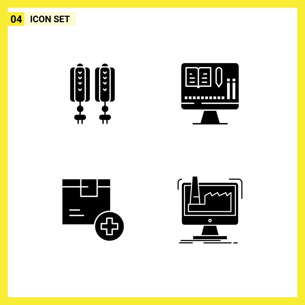 mobile Schnittstelle solider Glyph-Satz von 4 Piktogrammen von bearbeitbaren Vektordesign-Elementen für Anhänger, Dekoration, Bildung, Produkt vektor