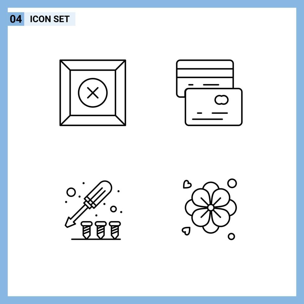 4 thematische Vektor-Fülllinien-Flachfarben und editierbare Symbole von Box-Schraubenkarten Fahrer Natur editierbare Vektordesign-Elemente vektor