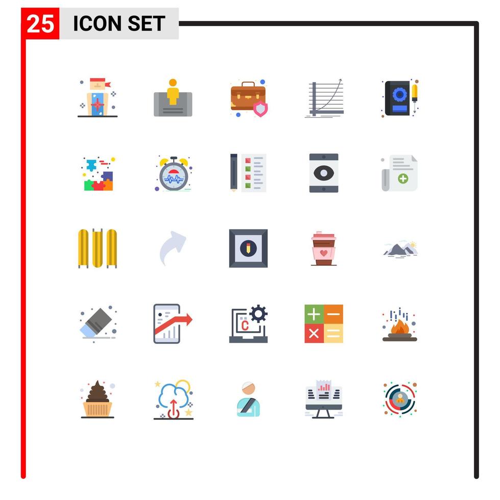 grupp av 25 platt färger tecken och symboler för mål kurva väska Diagram skydd skydda redigerbar vektor design element
