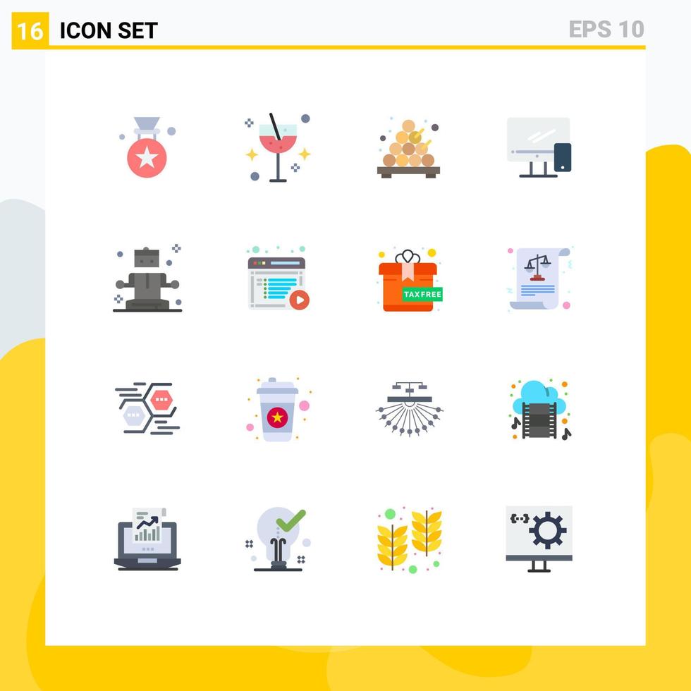 uppsättning av 16 modern ui ikoner symboler tecken för avkopplande mobil mat imac övervaka redigerbar packa av kreativ vektor design element