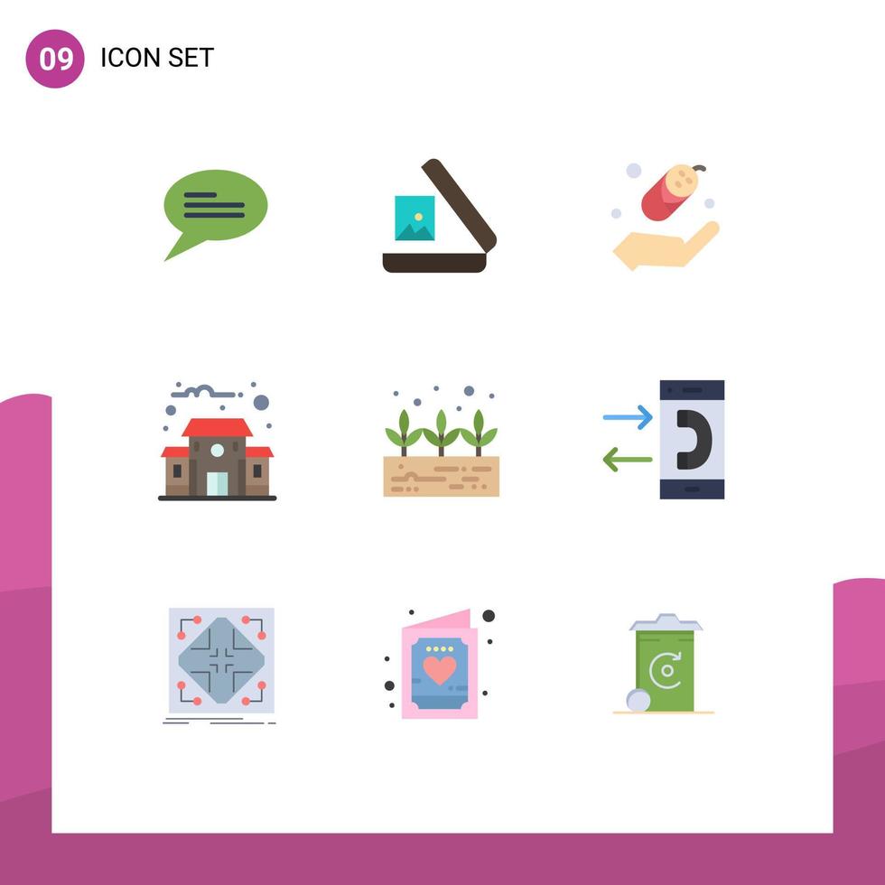 Satz von 9 modernen ui-Symbolen Symbole Zeichen für Konversation Kommunikation Schutz Anruf grüne Pflanze editierbare Vektordesign-Elemente vektor