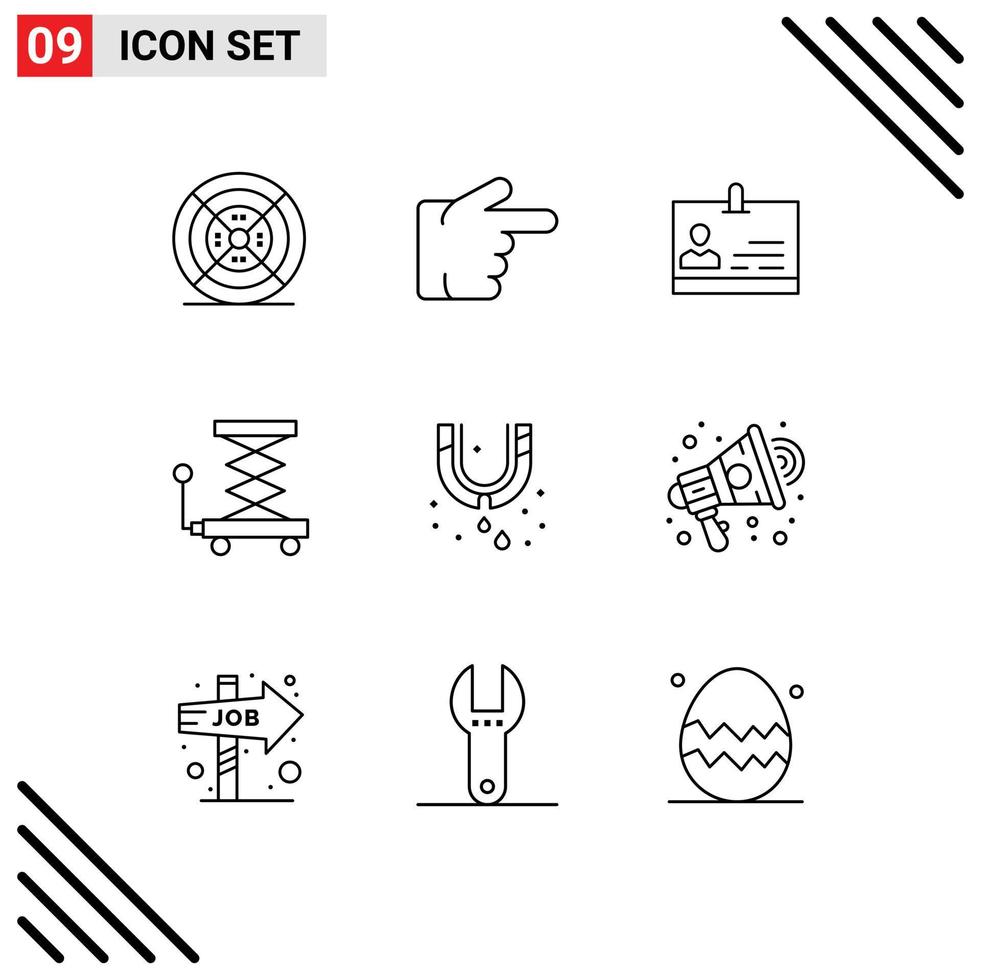 Aktienvektor-Icon-Pack mit 9 Zeilenzeichen und Symbolen für bearbeitbare Vektordesign-Elemente für Klempner-Leckkarten-Scherenkonstruktionen vektor