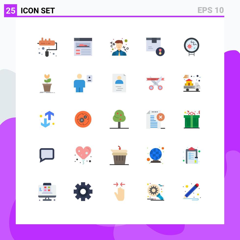 universelle Symbolsymbole Gruppe von 25 modernen flachen Farben von bearbeitbaren Vektordesignelementen für abenteuerliche medizinische Leistungsviren vektor