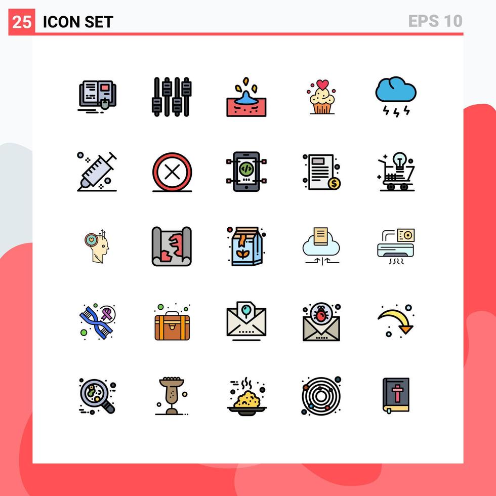 Gruppe von 25 gefüllten flachen Farbzeichen und Symbolen für wolkengebackene Drop-Muffins-Kuchen editierbare Vektordesign-Elemente vektor