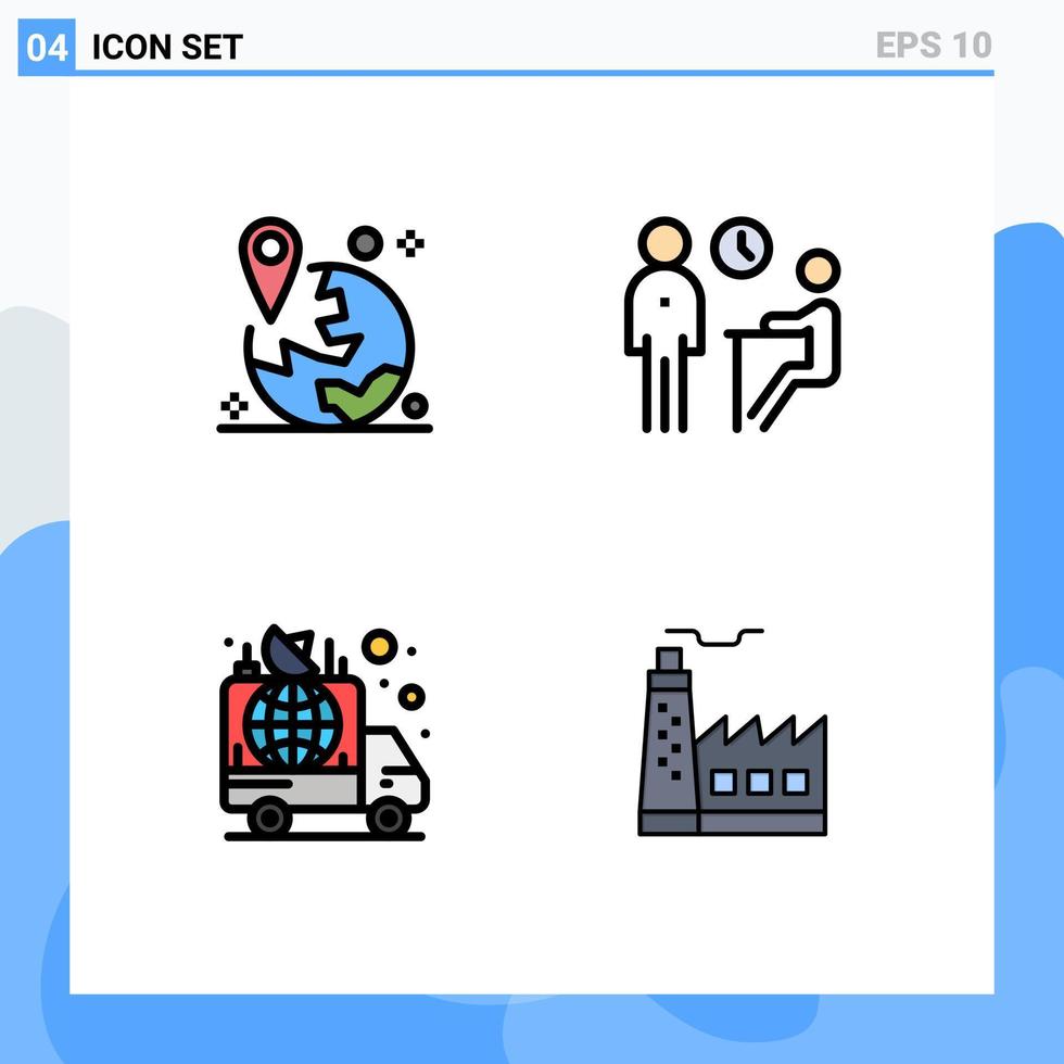 modern uppsättning av 4 fylld linje platt färger pictograph av gps frågeformulär markör jobb meddelande redigerbar vektor design element