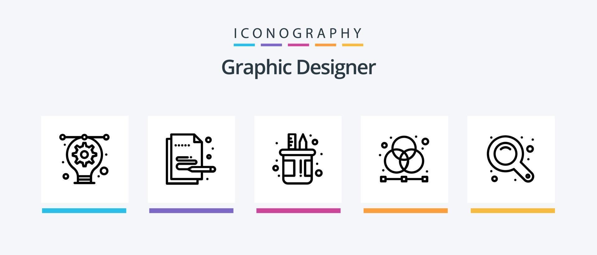 grafisk designer linje 5 ikon packa Inklusive måla. pappersvaror. kreativ. sudd. suddgummi. kreativ ikoner design vektor