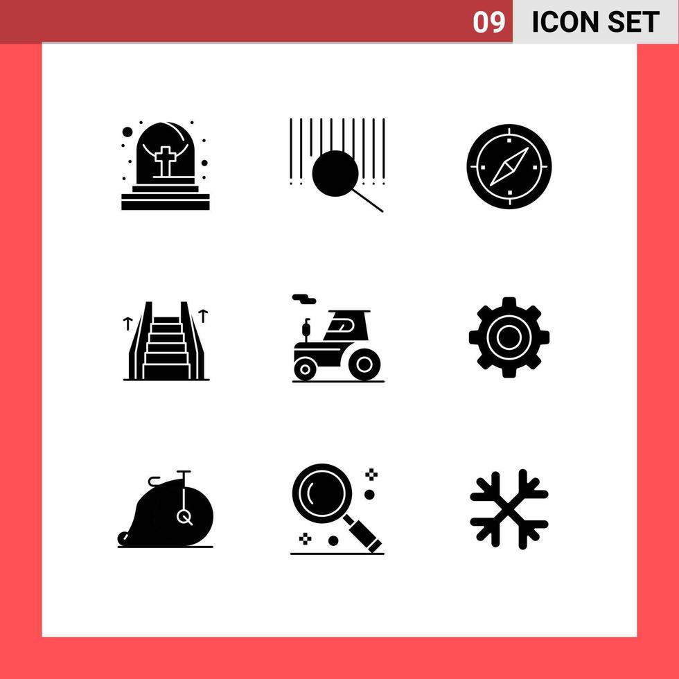 grupp av 9 fast glyfer tecken och symboler för lastbil traktor kompass bil elektrisk redigerbar vektor design element