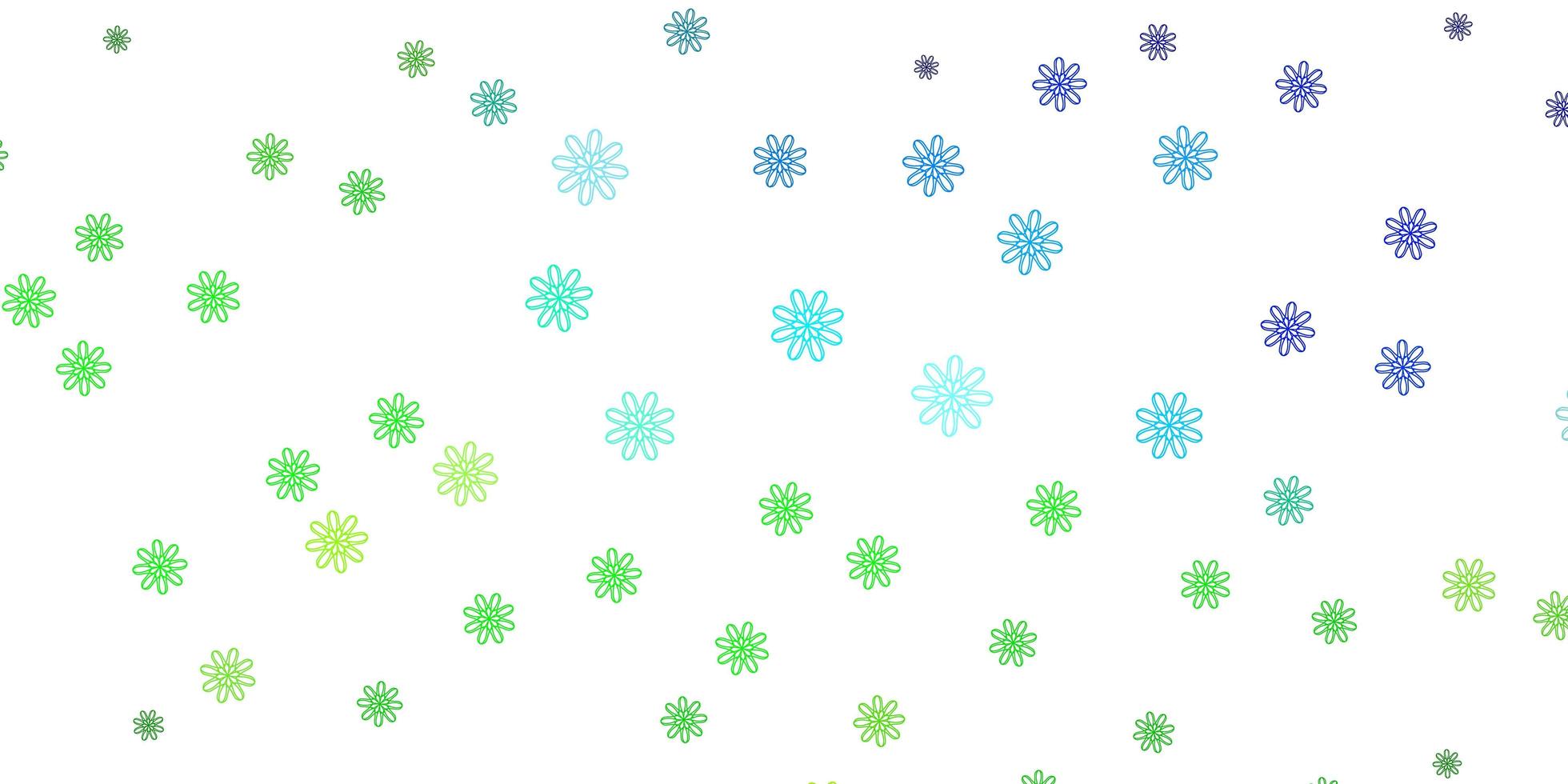 ljusblå, grön vektor doodle textur med blommor.