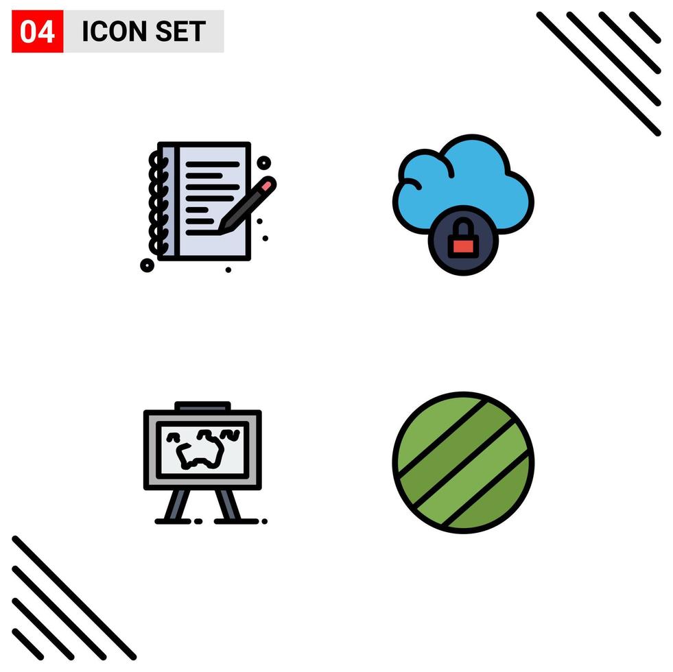 uppsättning av 4 modern ui ikoner symboler tecken för hobbies hänga notera bok låsa bild redigerbar vektor design element