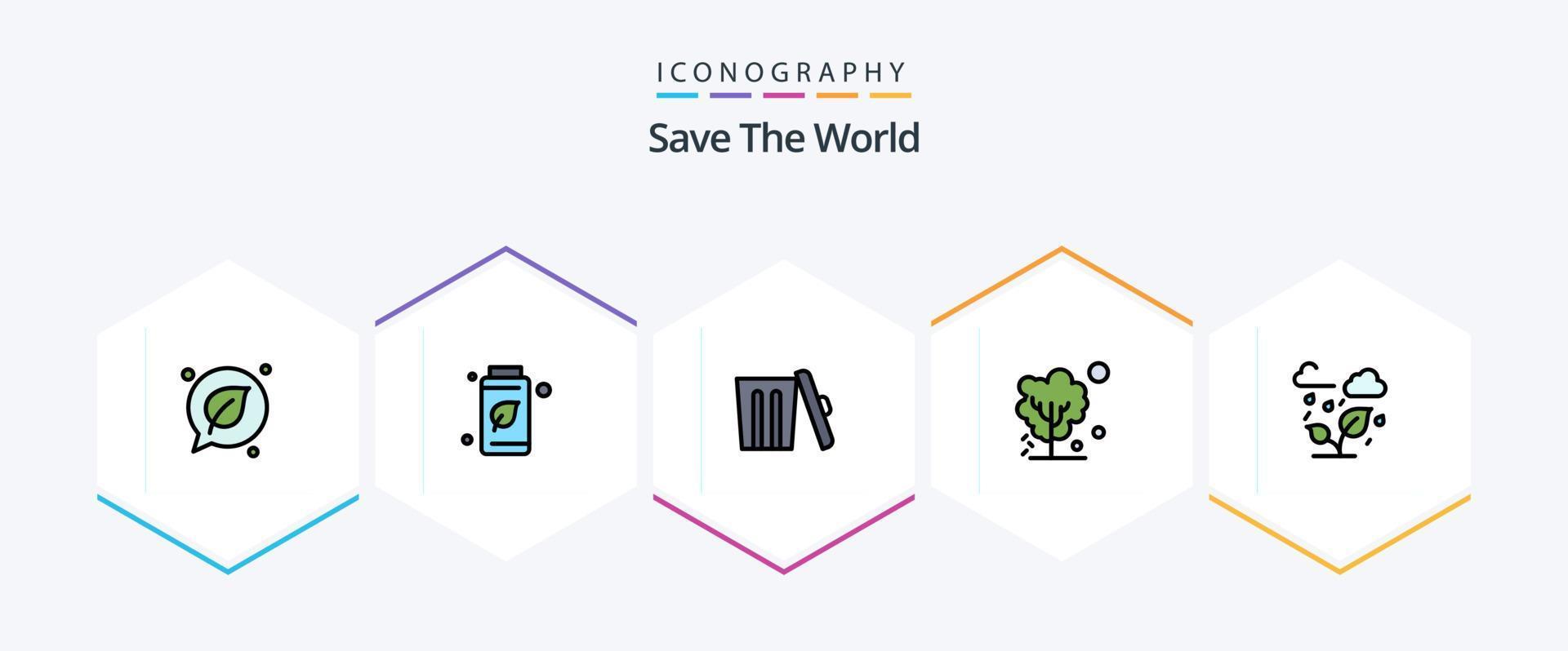Rette die Welt 25 gefüllte Linien Icon Pack inklusive Grün. Baum. Ökologie. Boden. trocken vektor