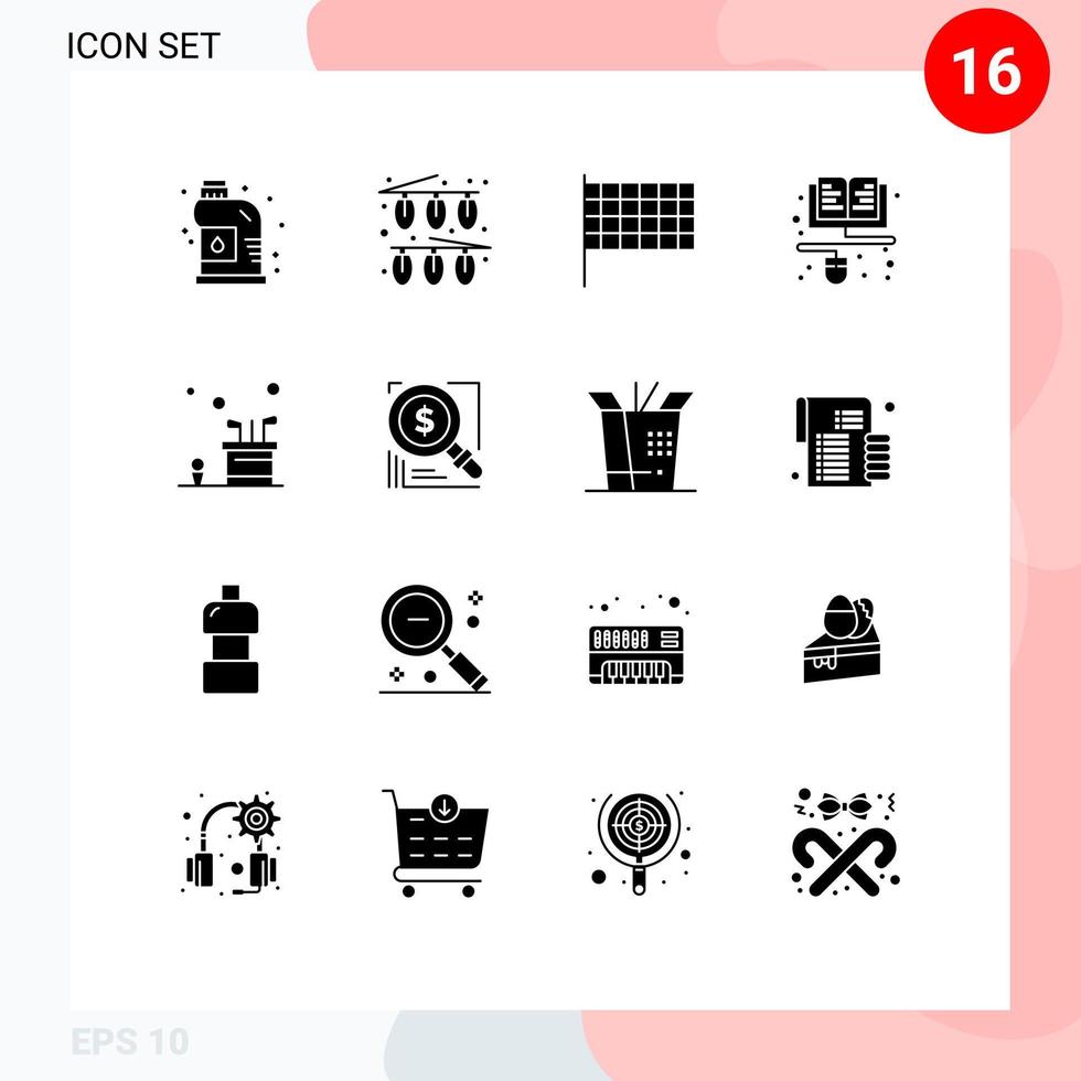 16 användare gränssnitt fast glyf packa av modern tecken och symboler av golf väska flagga uppkopplad utbildning redigerbar vektor design element