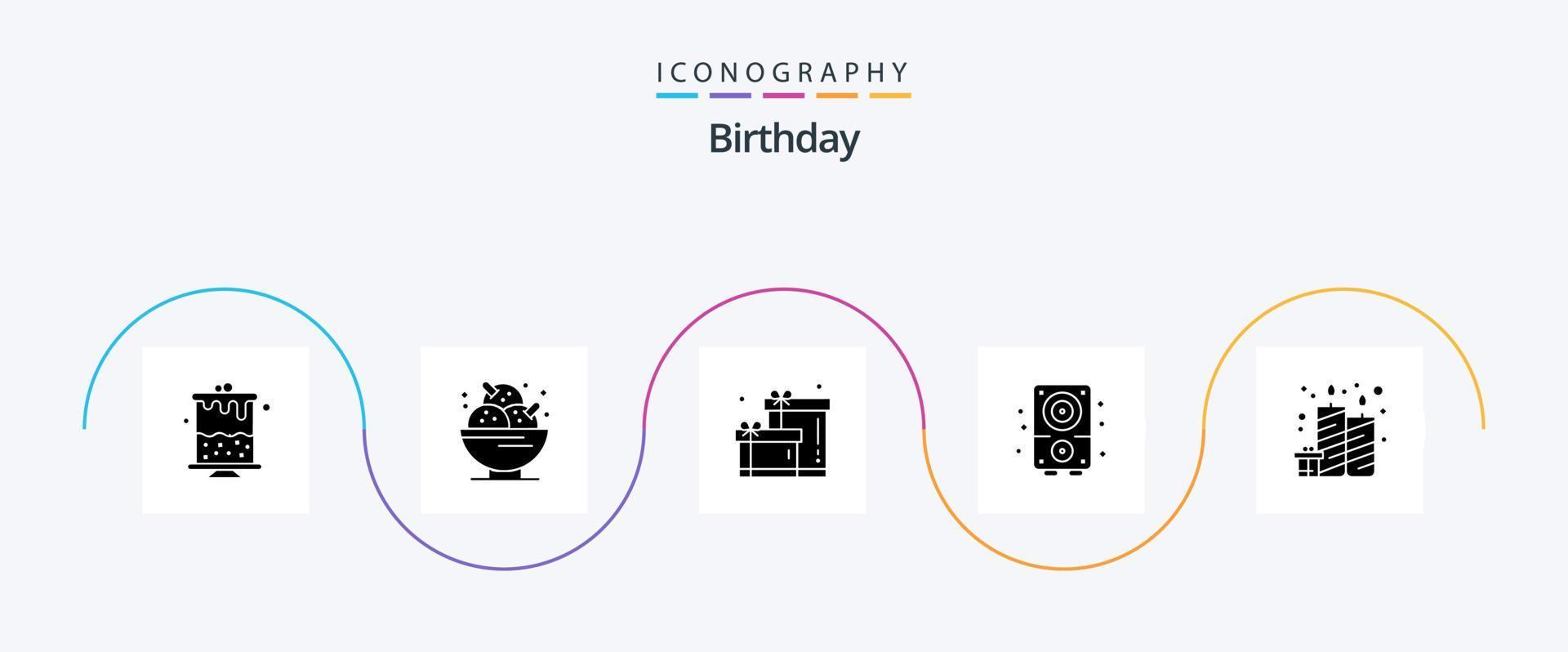 Geburtstags-Glyphe 5 Icon Pack inklusive Kerzen. Geburtstag. Geburtstag. Klang. Multimedia vektor