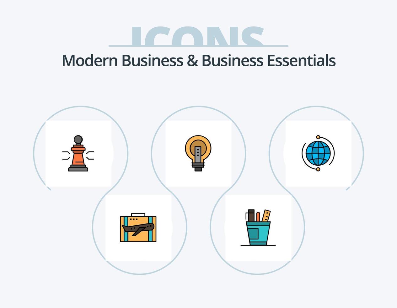 modernes Business und Business Essentials Linie gefüllt Icon Pack 5 Icon Design. Fall. Gepäck. finden. reisen. sehen vektor