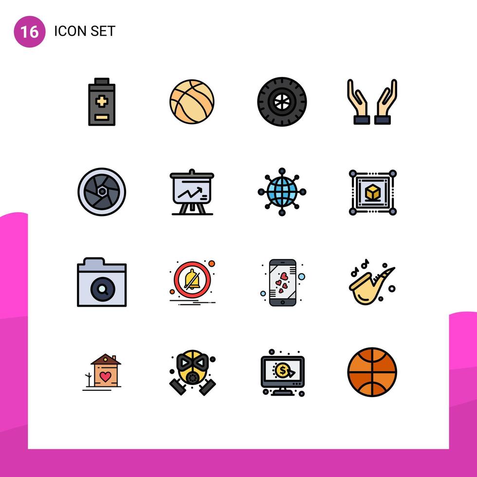 moderner Satz von 16 flachen, farbig gefüllten Linien Piktogramm von analytischen Tap-Reifen-Filmhänden editierbare kreative Vektordesign-Elemente vektor