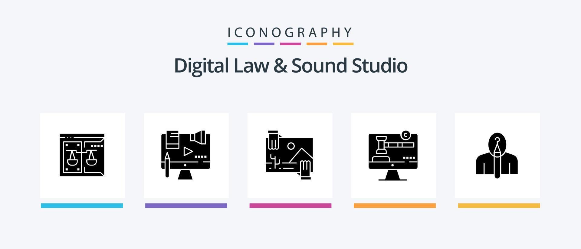 digital lag och ljud studio glyf 5 ikon packa Inklusive digital. kopia höger. digital. Foto. utdelning. kreativ ikoner design vektor