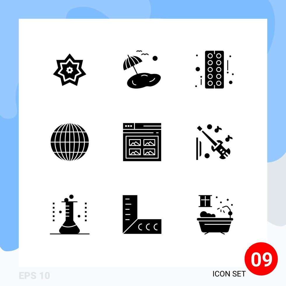 Stock Vector Icon Pack mit 9 Zeilen Zeichen und Symbolen für Seite Internet Frühling Globus Tablet editierbare Vektordesign-Elemente