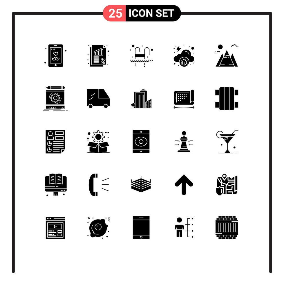 mobil gränssnitt fast glyf uppsättning av 25 piktogram av landskap virus stege smittad vatten redigerbar vektor design element