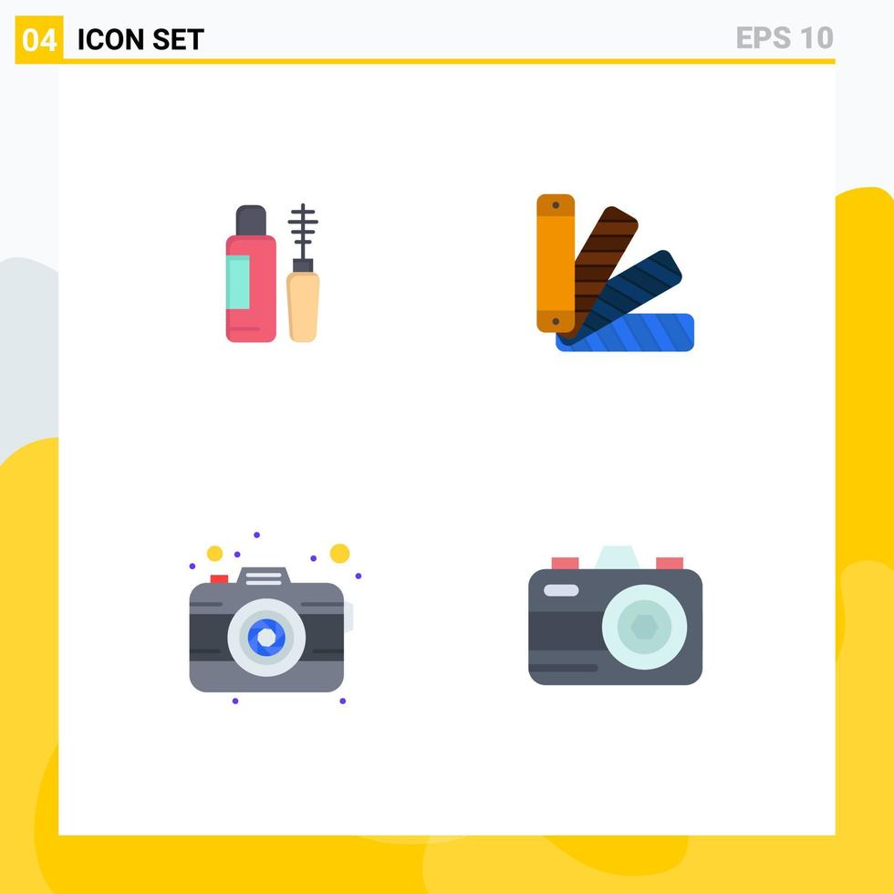 grupp av 4 platt ikoner tecken och symboler för maskara Foto flaska pantone lins redigerbar vektor design element