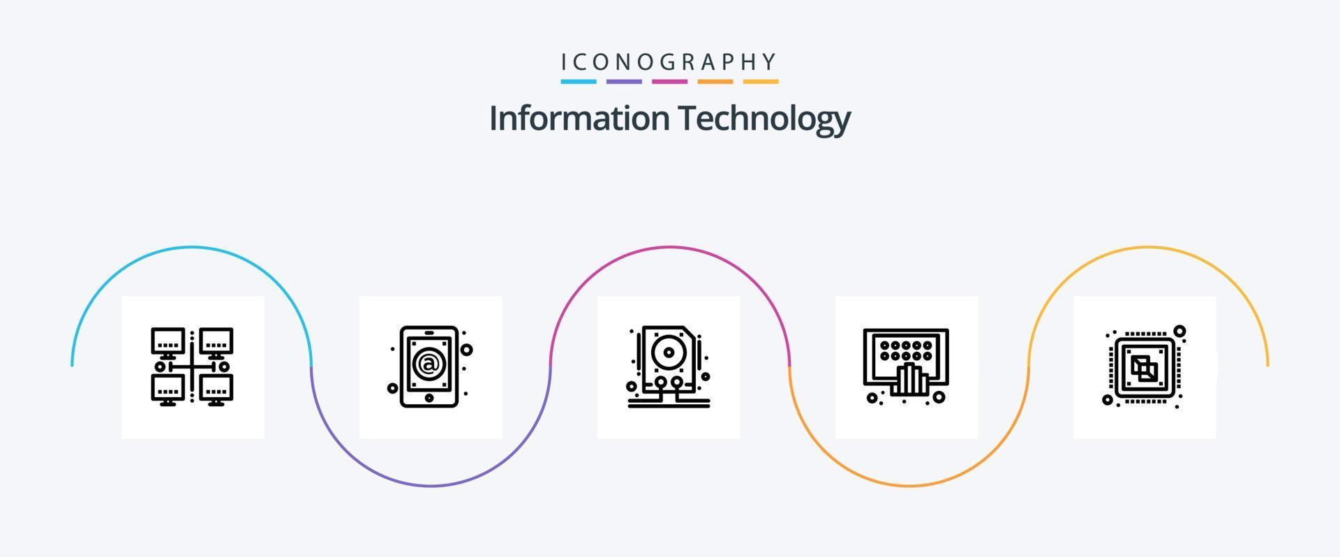 Symbolpaket Informationstechnologie Linie 5 einschließlich Tablet. Handy, Mobiltelefon. Handy, Mobiltelefon. Digital. Lagerung vektor