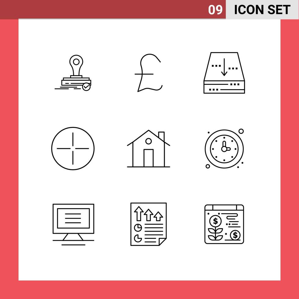 modern uppsättning av 9 konturer och symboler sådan som familj skorsten låda byggnad tro redigerbar vektor design element