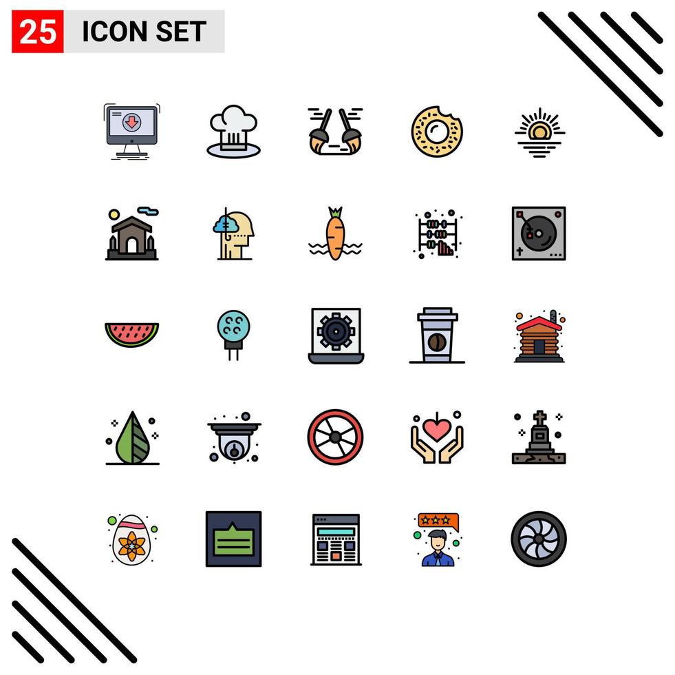 universell ikon symboler grupp av 25 modern fylld linje platt färger av Sol mat laga mat munk rengöring redigerbar vektor design element